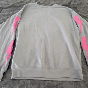 Gray Crew Neck Sweater with Pink Accents